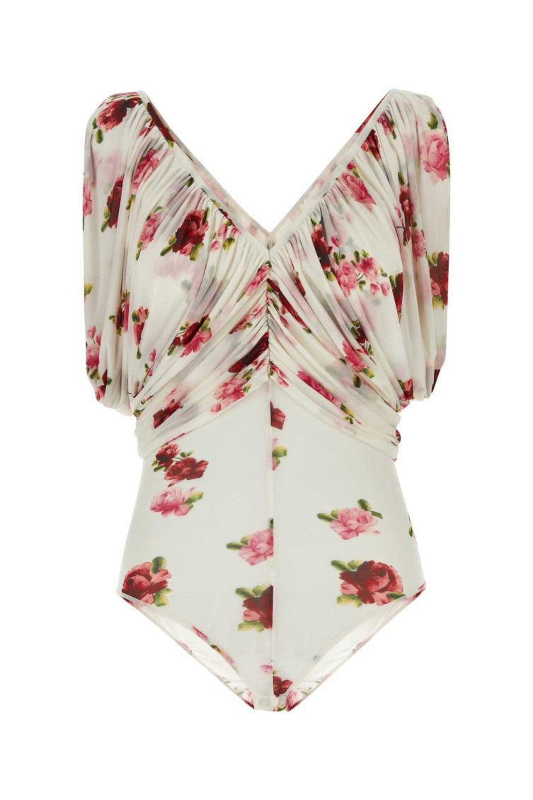 White Printed Jersey Bodysuit 1