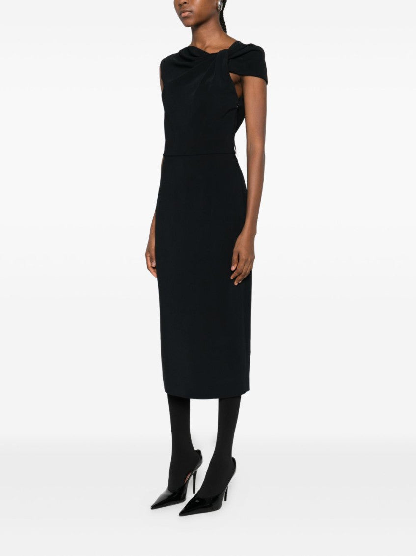 Black Draped Midi Dress 2