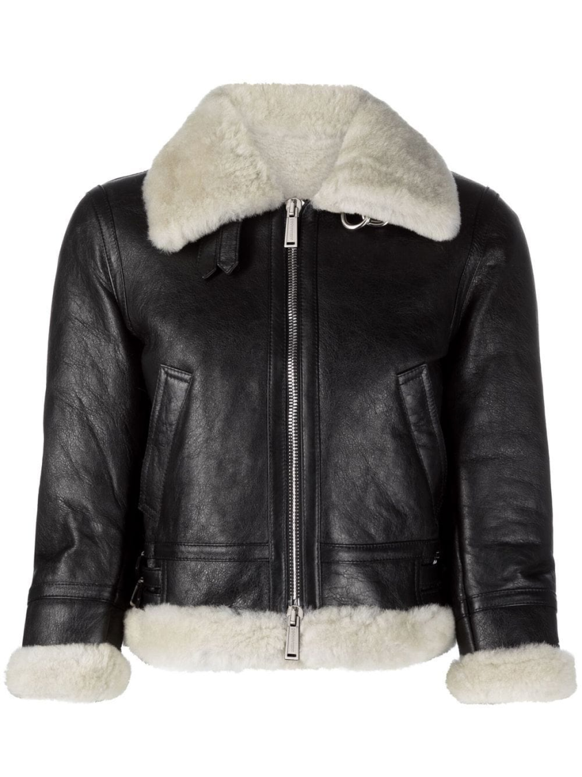 Black Cropped Shearling Jacket 1