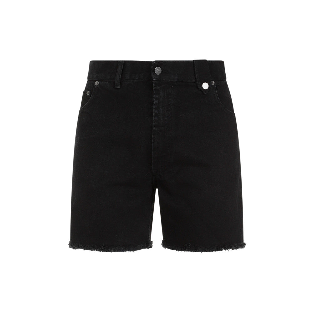 Black Stonewashed Cotton Denim Shorts 1