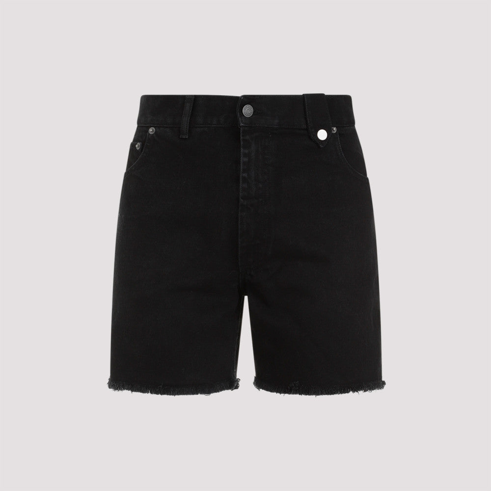 Black Stonewashed Cotton Denim Shorts 2