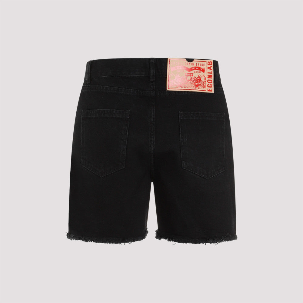 Black Stonewashed Cotton Denim Shorts 4