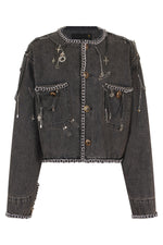 Grey Embellished Round Neck Jacket 1