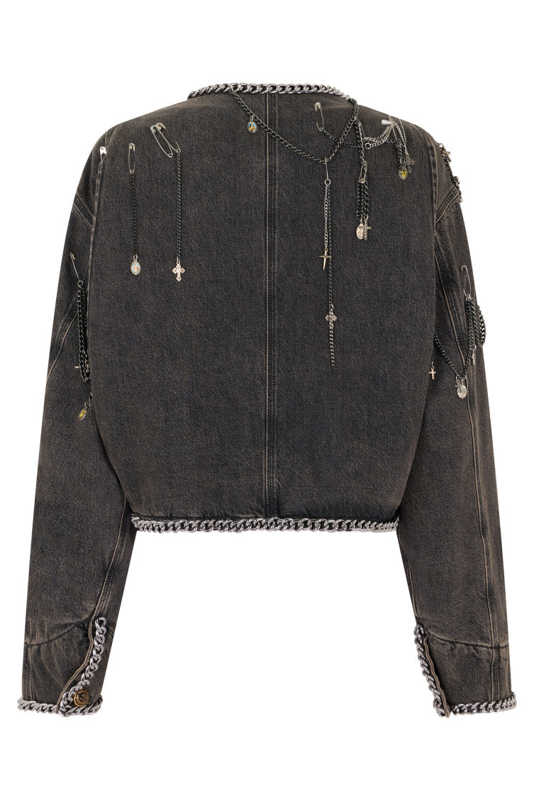 Grey Embellished Round Neck Jacket 2