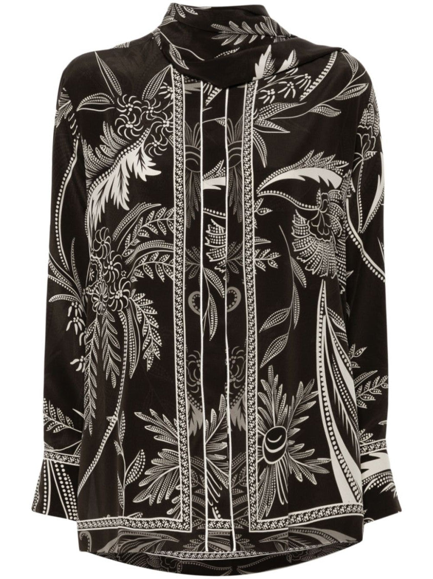 Dark Brown botanical-print shirt 1