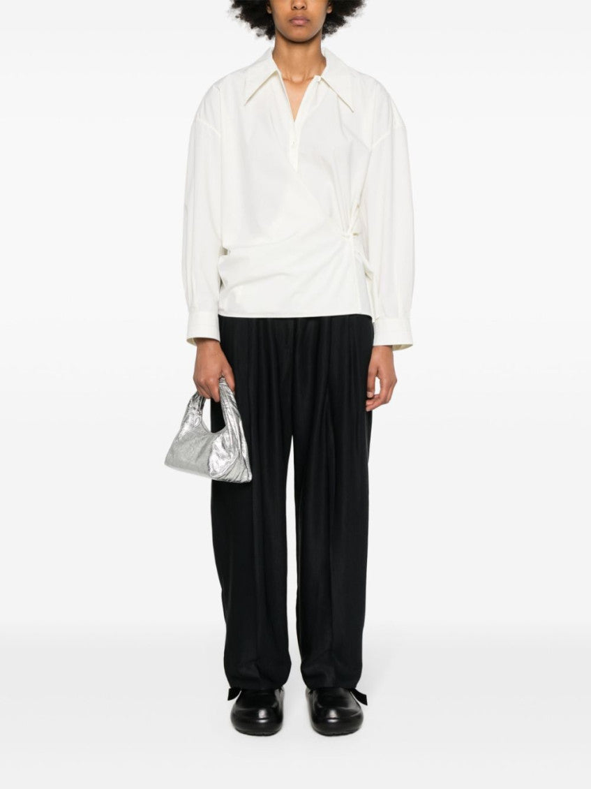 Navy Blue Wool Wide Leg Trousers 4