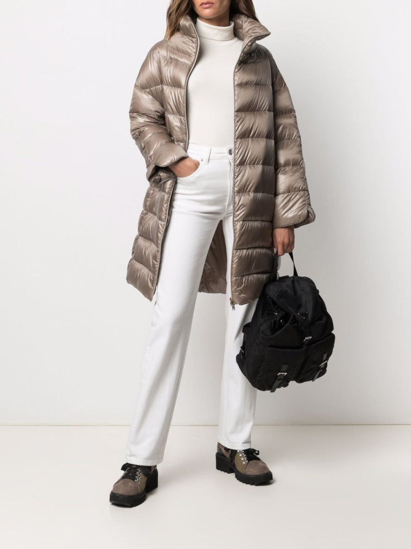 Taupe down-feather mid-length coat 2