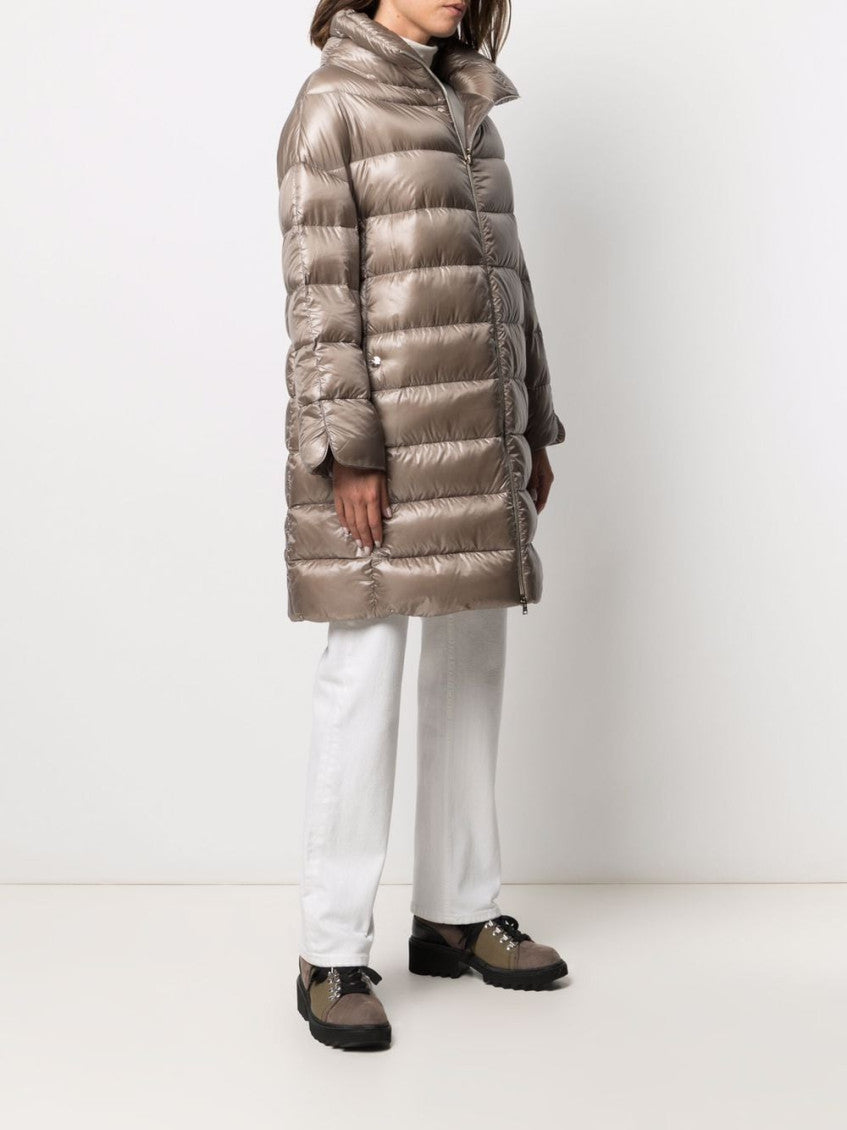 Taupe down-feather mid-length coat 4