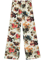 White floral silk straight trousers 1