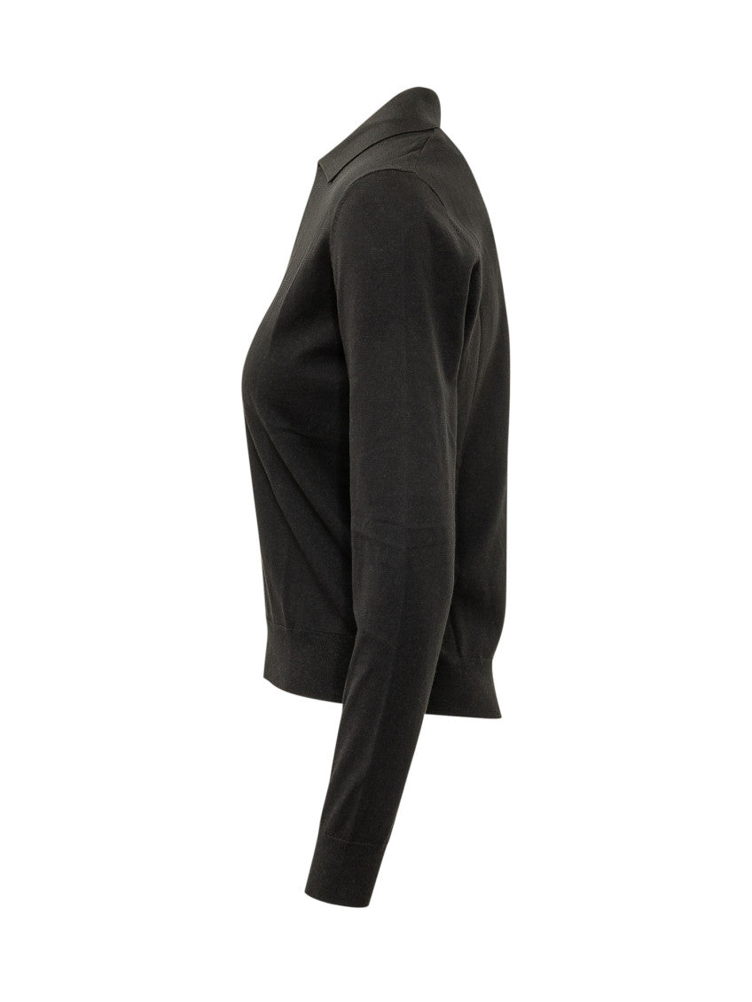 Black Solid Shirt Collar Top 3