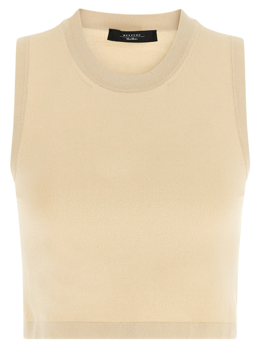 Beige Solid Crew Neck Top 1