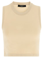 Beige Solid Crew Neck Top 1