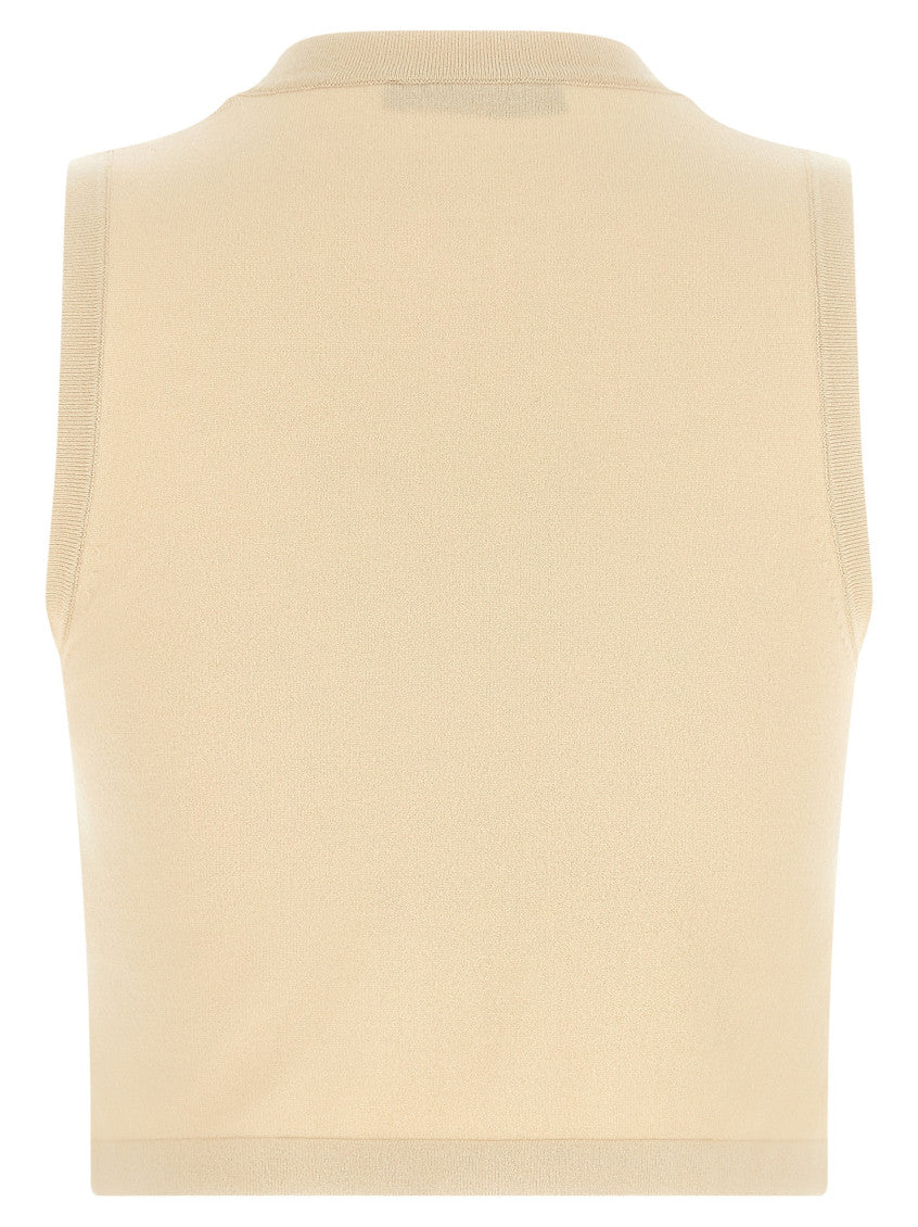 Beige Solid Crew Neck Top 2