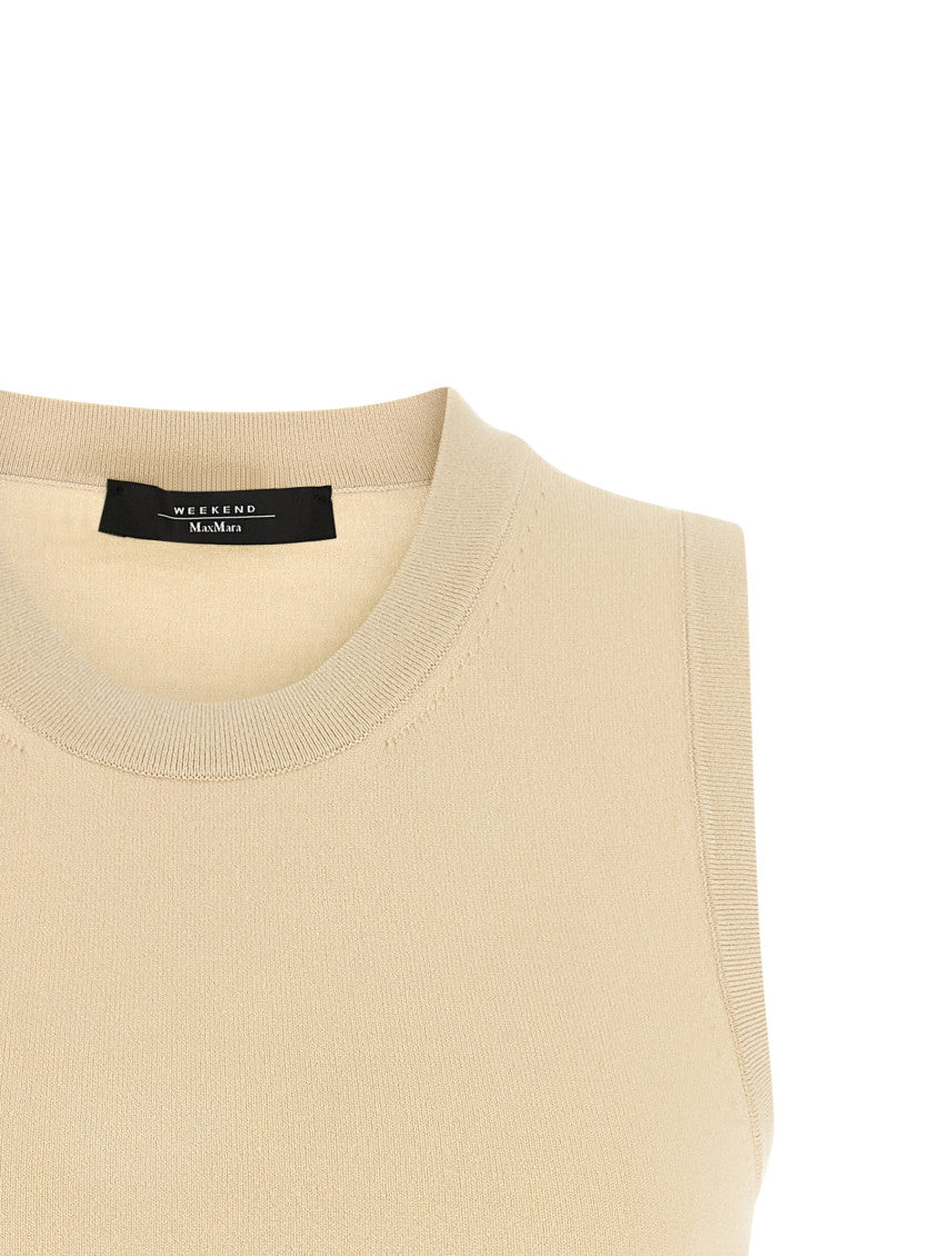 Beige Solid Crew Neck Top 3