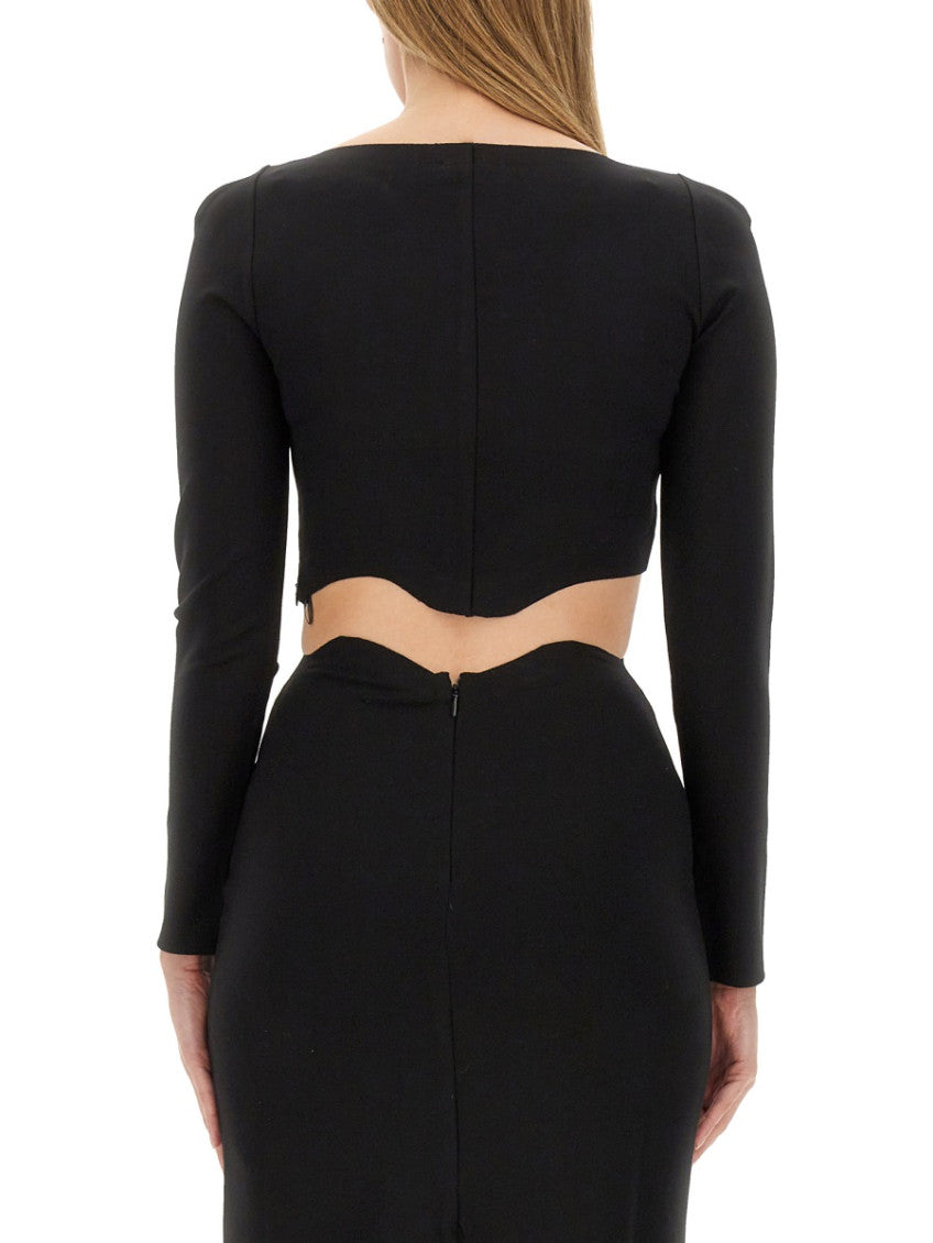 Black Solid Sweet Heart Neck Top 2