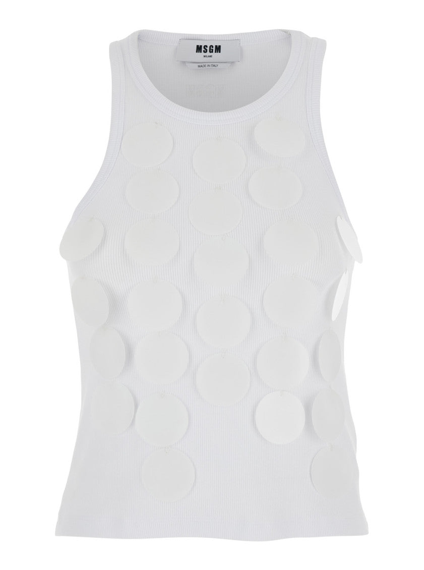 White Embellished Round Neck Top 1