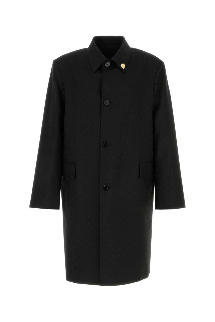 Black Solid Wool Coat 1