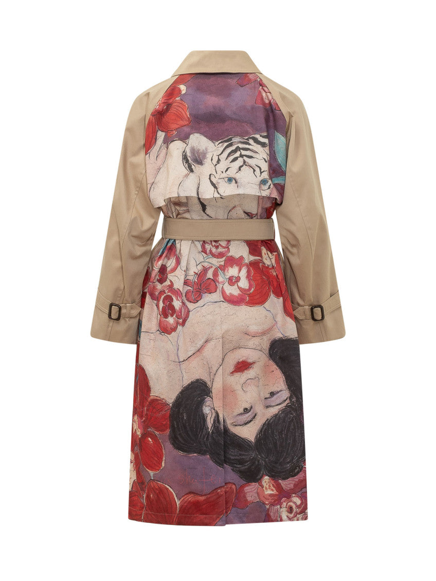 Beige Solid Notched Lapel Trench Coat 2