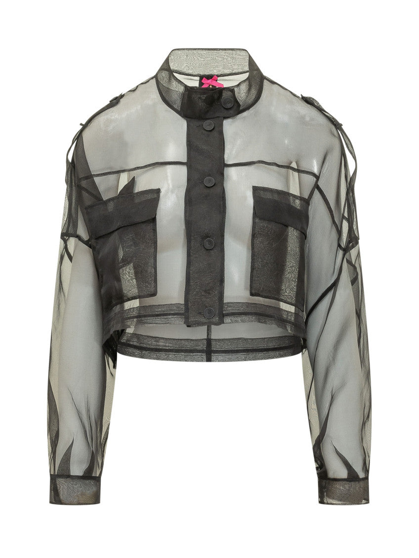 Black Transparent Mandarin Collar Jacket 1