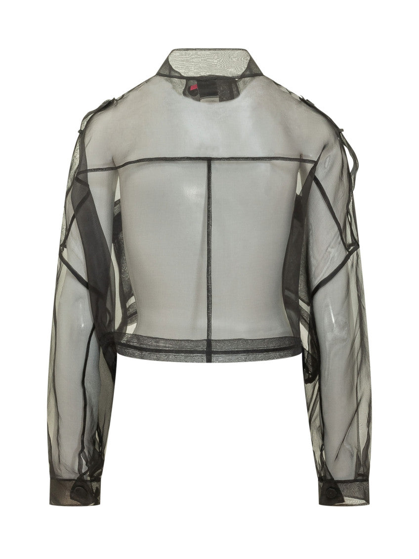 Black Transparent Mandarin Collar Jacket 2