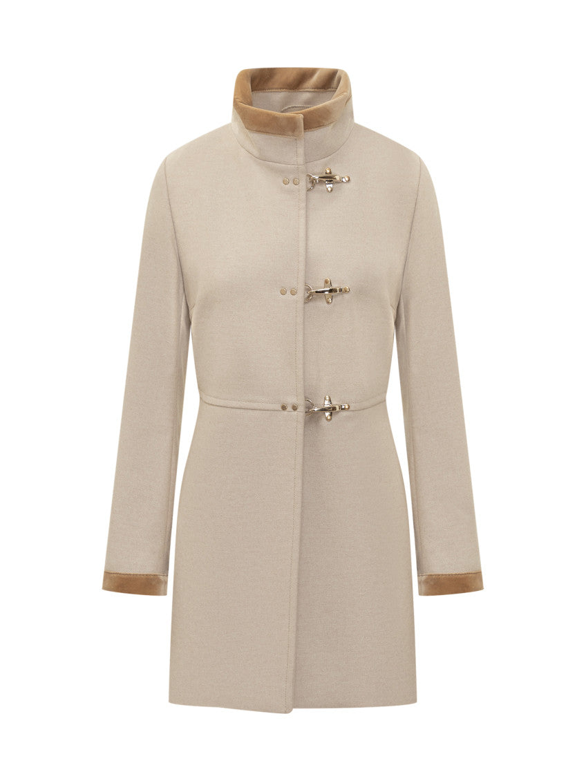 Beige Solid Band Collar Trench Coat 1