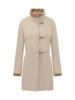 Beige Solid Band Collar Trench Coat 1