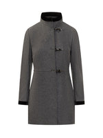 Grey Solid Mandarin Collar Trench Coat 1