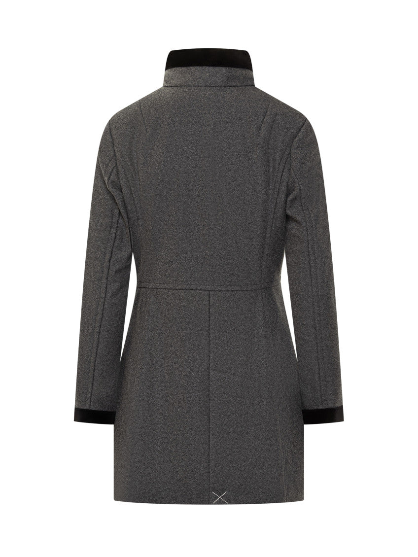 Grey Solid Mandarin Collar Trench Coat 2
