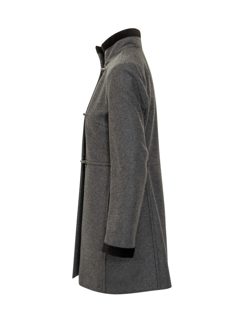 Grey Solid Mandarin Collar Trench Coat 3