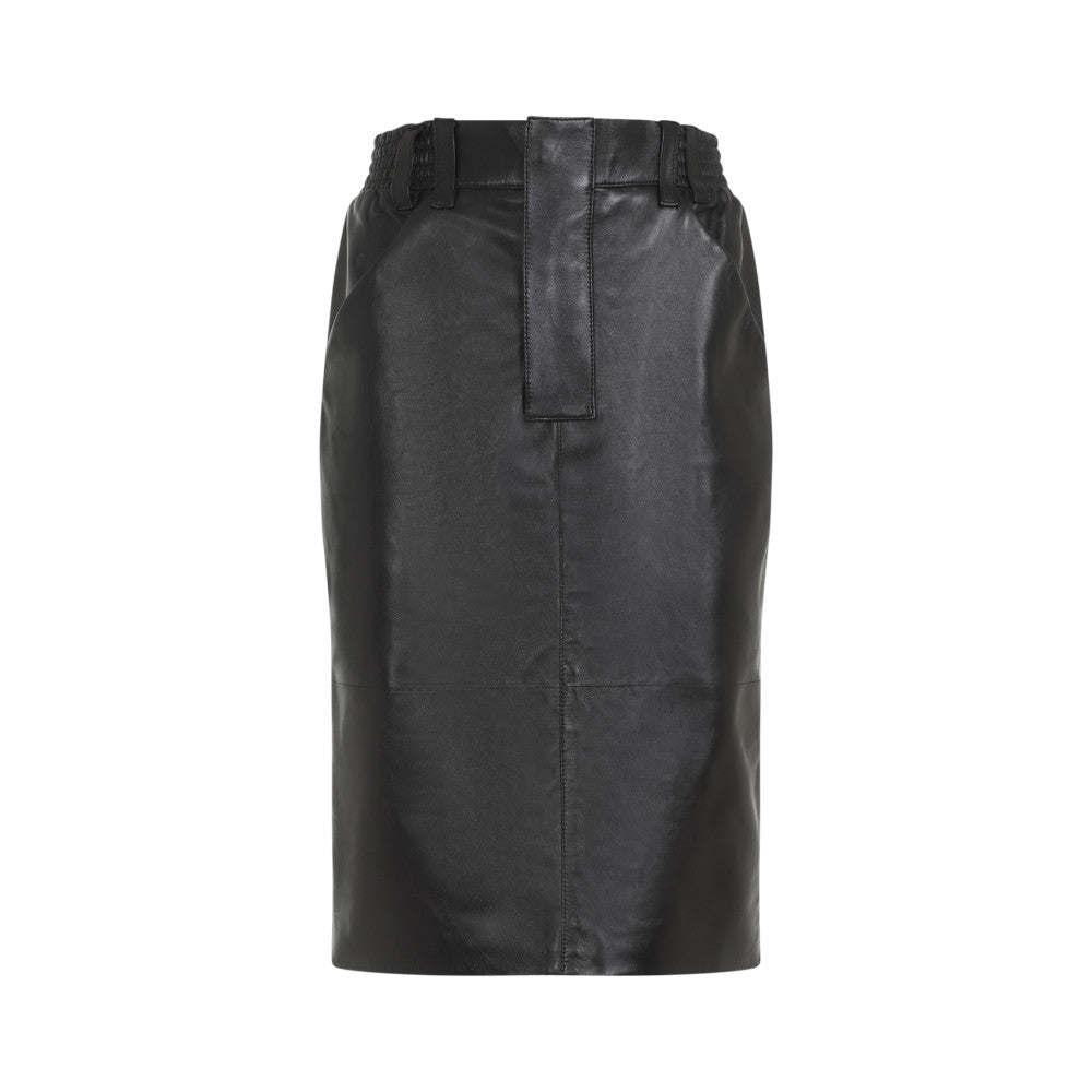Black Lamb Leather Midi Skirt 1