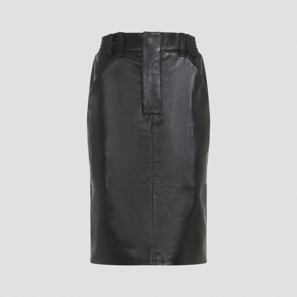 Black Lamb Leather Midi Skirt 3