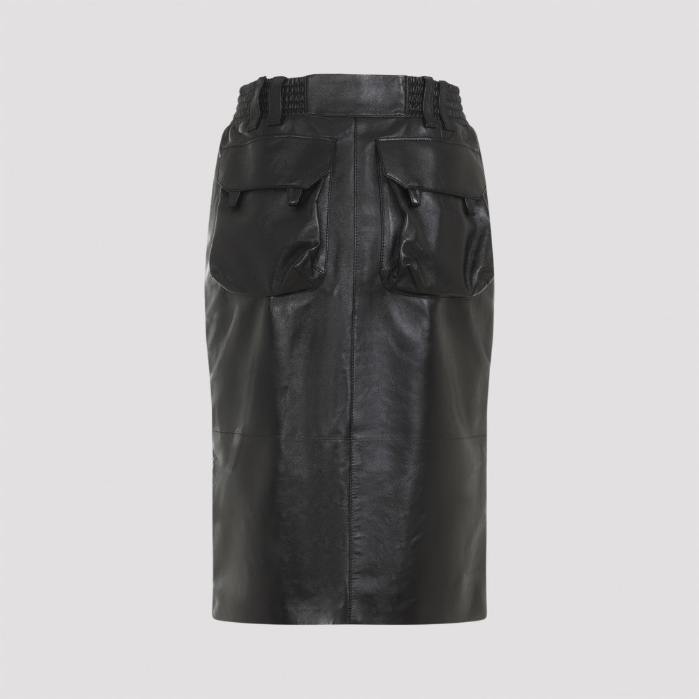 Black Lamb Leather Midi Skirt 4