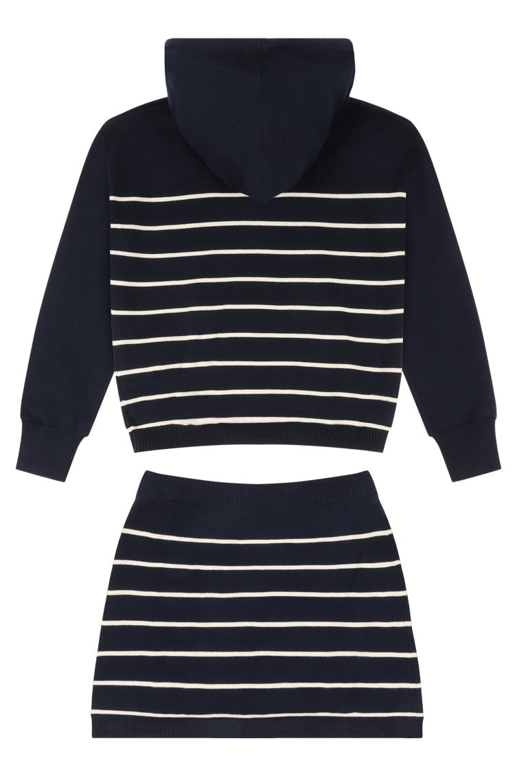 2-piece Navy Blue Stripes Hoodie/Skirt Set (Girls) 2