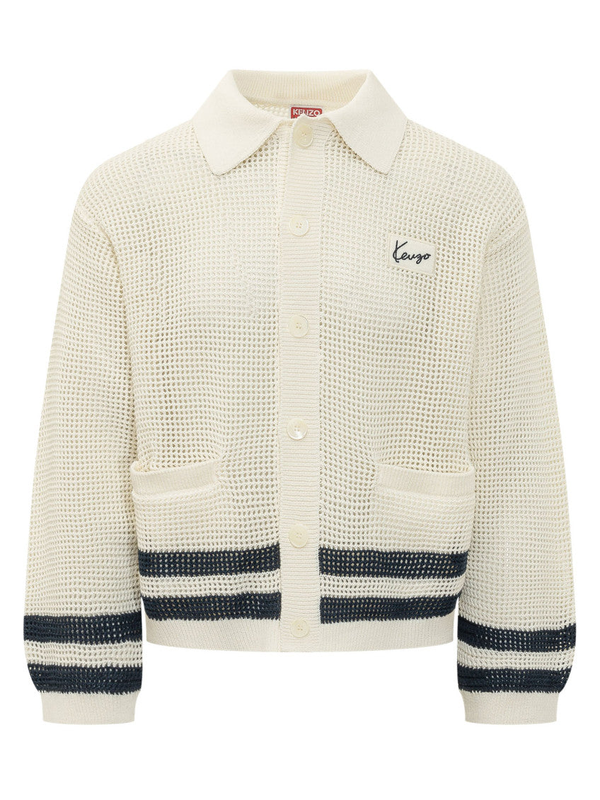 Off White Shirt Collar Cardigan 1