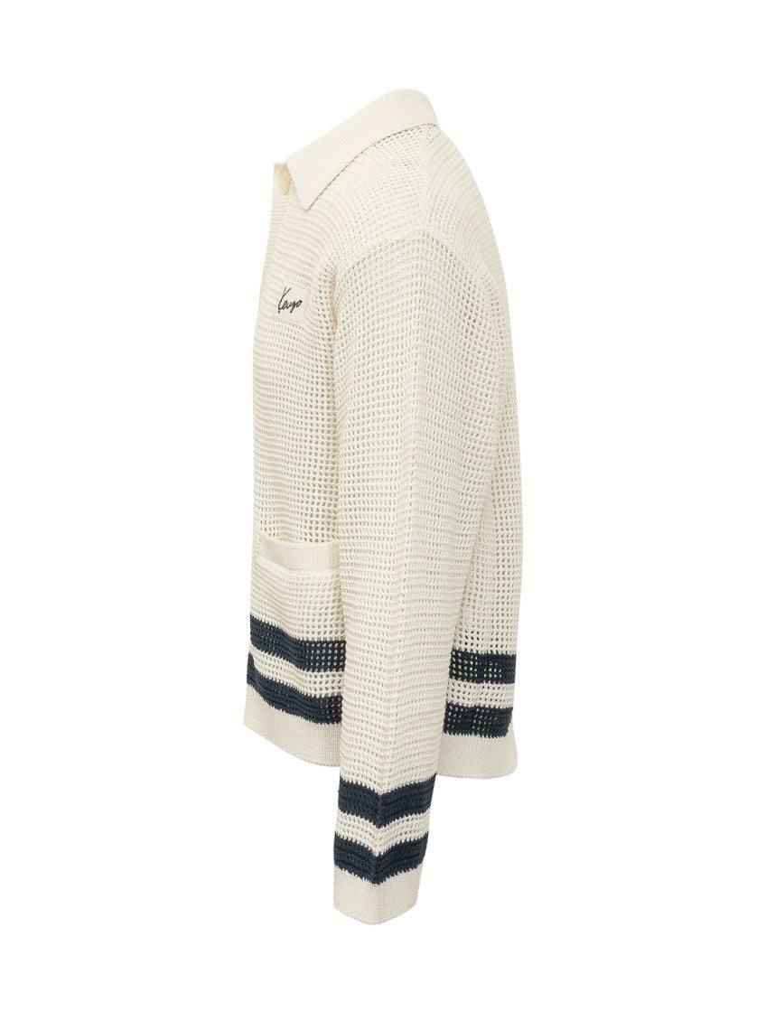 Off White Shirt Collar Cardigan 3