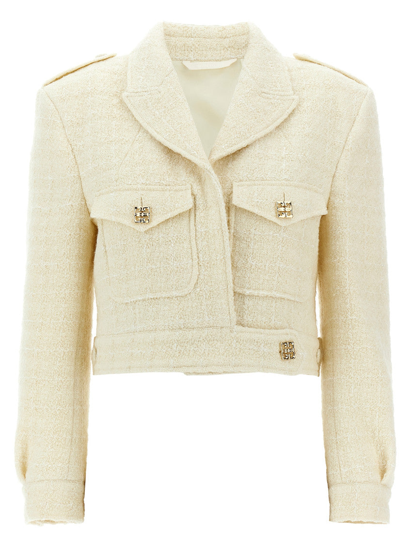 Beige Tweed Cropped Blazer 1