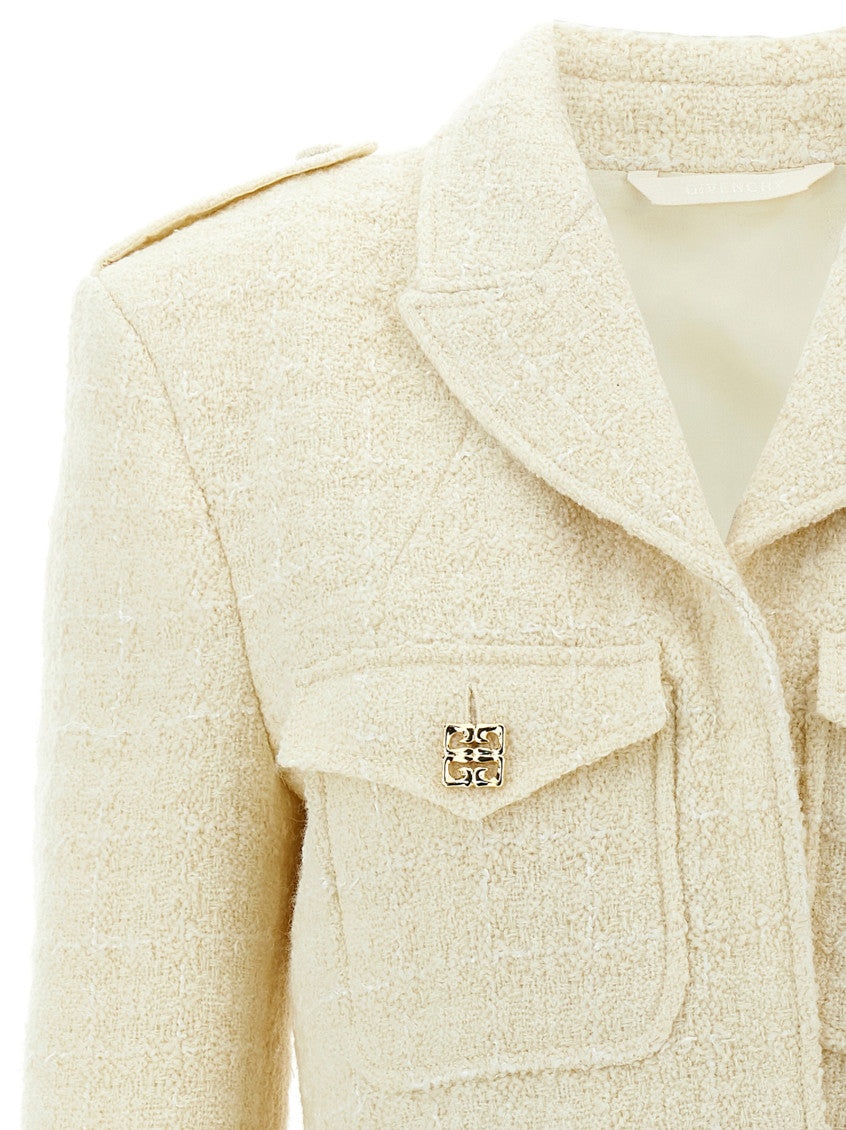 Beige Tweed Cropped Blazer 3