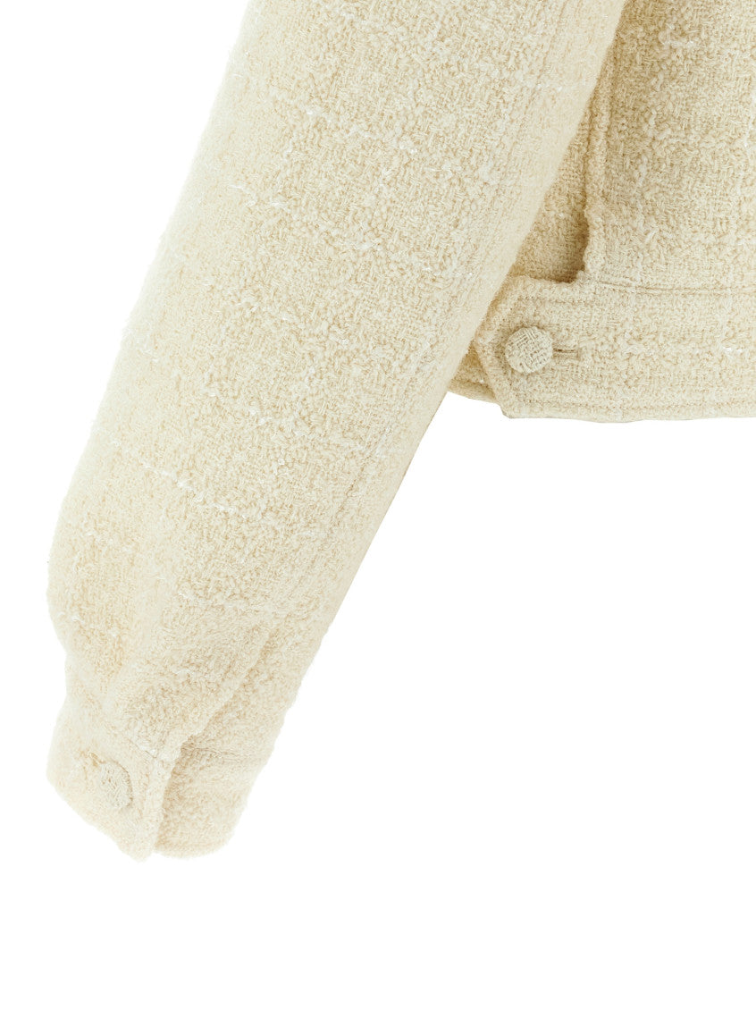 Beige Tweed Cropped Blazer 4