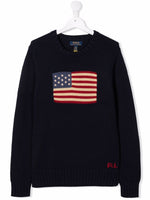 Boys Navy Blue Flag Crewneck Sweater 1