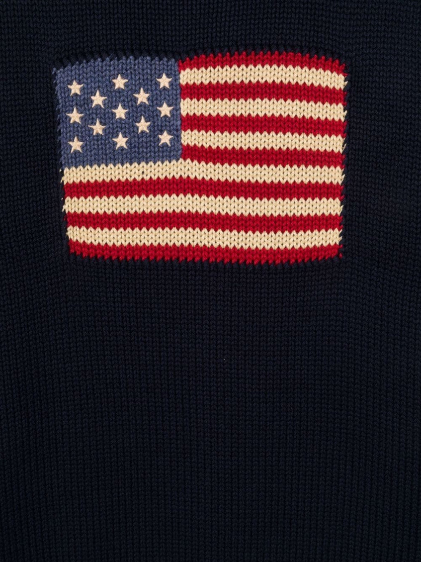 Boys Navy Blue Flag Crewneck Sweater 3