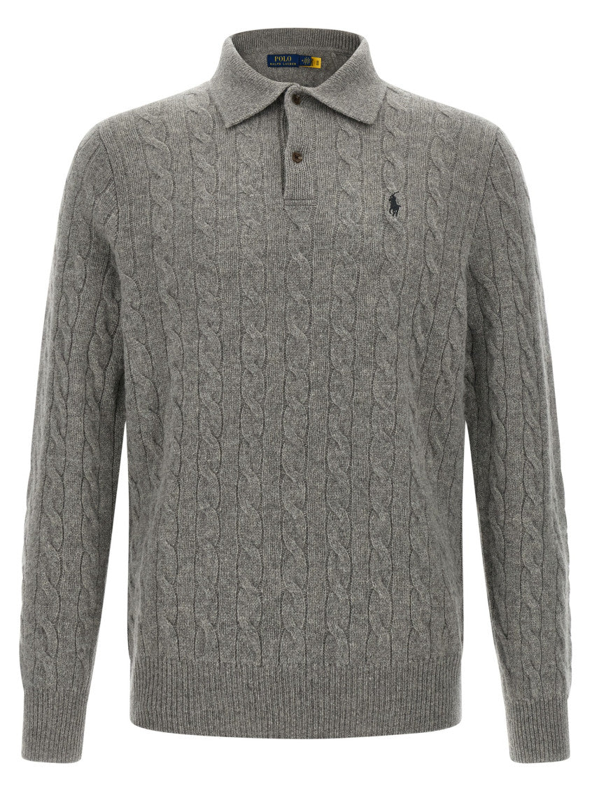 Grey Logo embroidery polo shirt 1