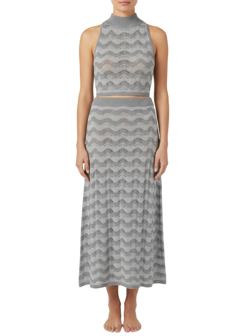 Grey Stripes Midi Skirt 1