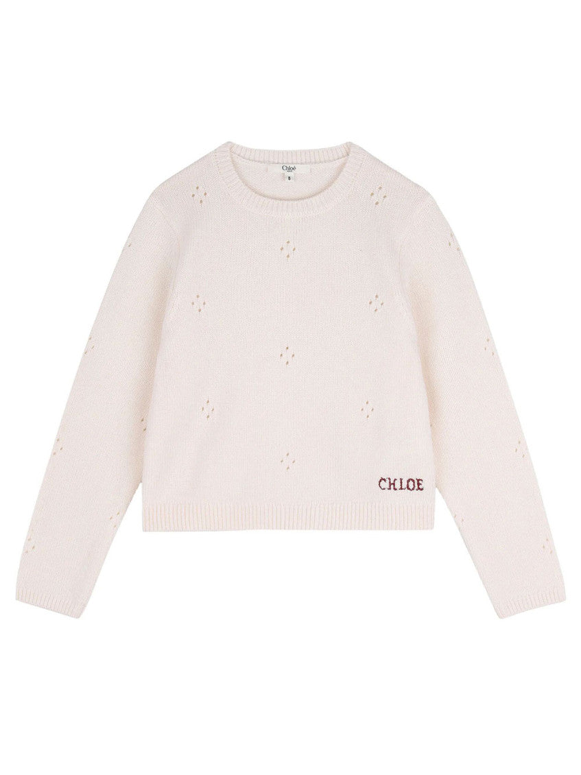 Girls Off White Knitted Sweater 1