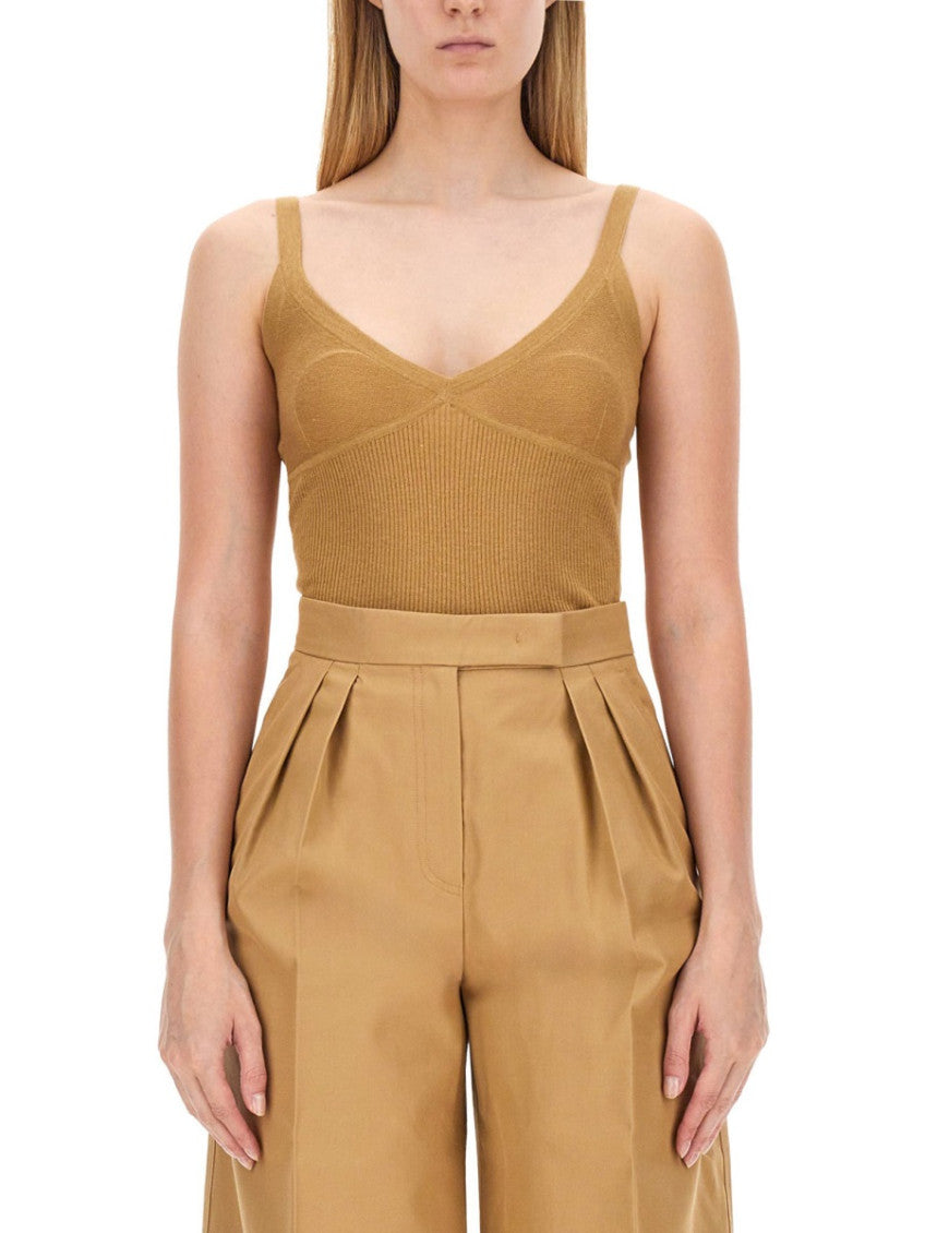 Beige V Neck Top 1