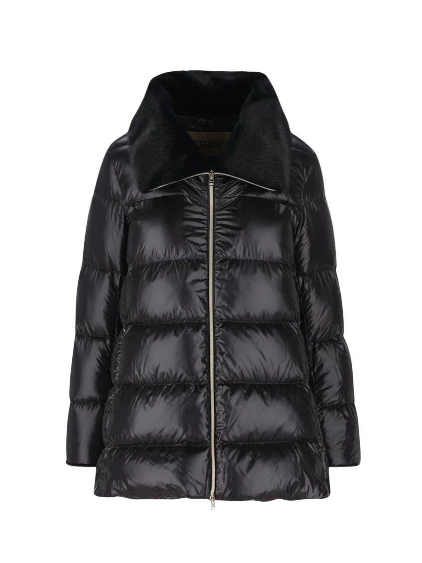 Black Quilted Shirt Collar Jacket 1
