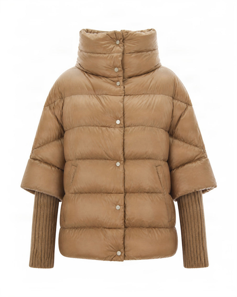 Beige Quilted Mock Collar Jacket 1