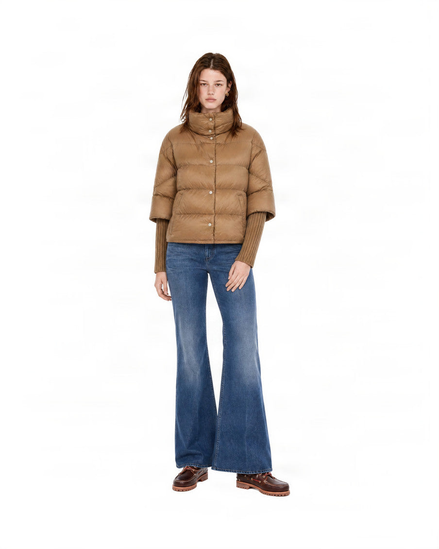 Beige Quilted Mock Collar Jacket 3