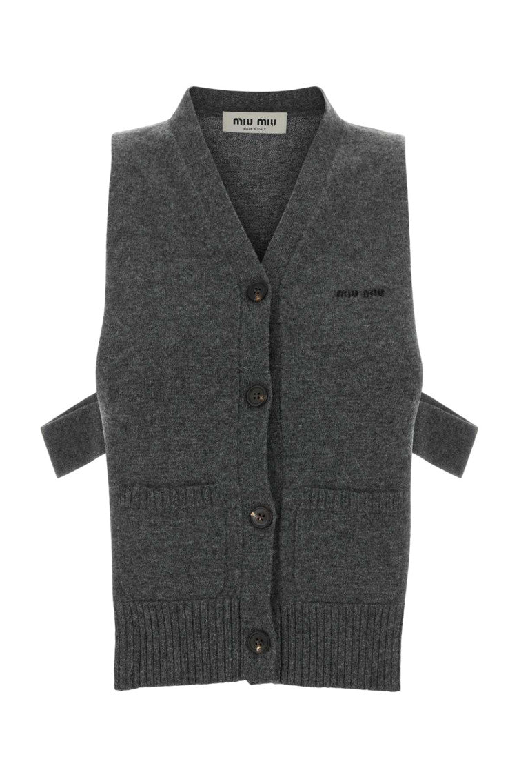 Grey Knitted V Neck Sweater 1