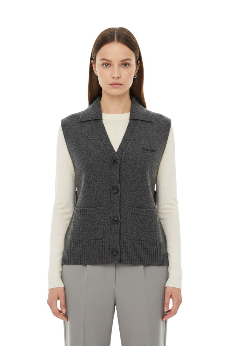 Grey Knitted V Neck Sweater 3