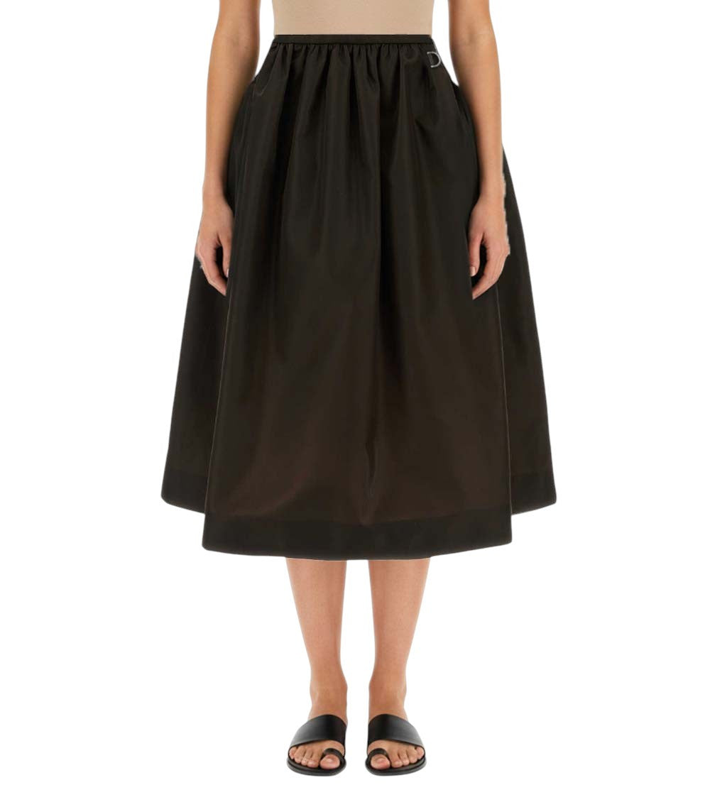 Brown Solid Calf Length Skirt 1